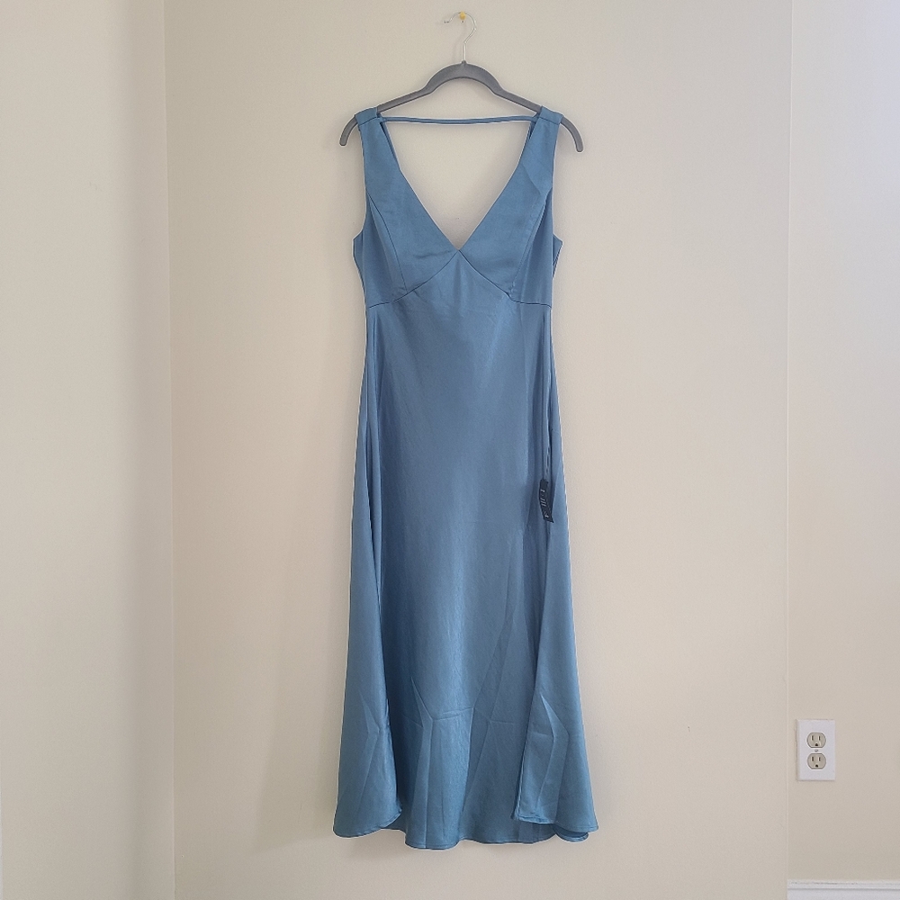Lulus Blue Satin Cowl Back Dress, Medium